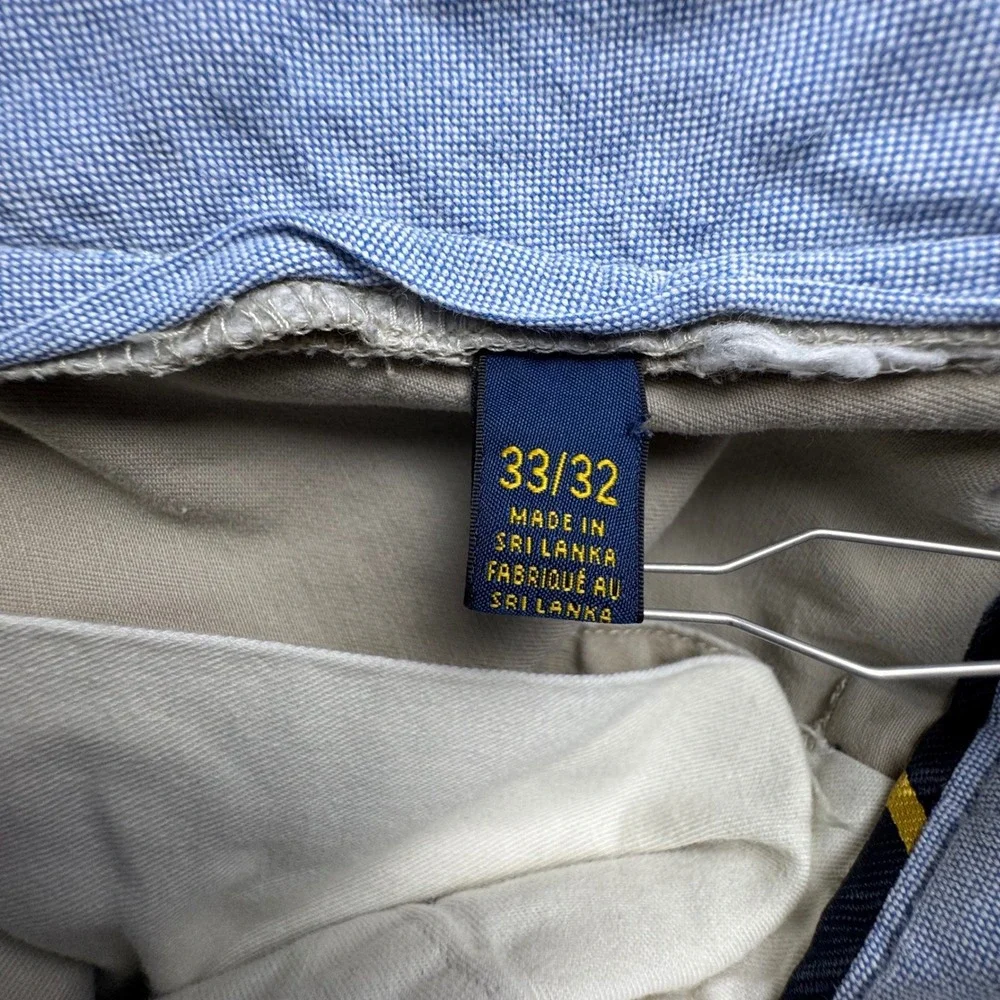 Polo Ralph Lauren Chino Pants 33/32 Khaki Stretch Straight Fit Classic Prep Tan